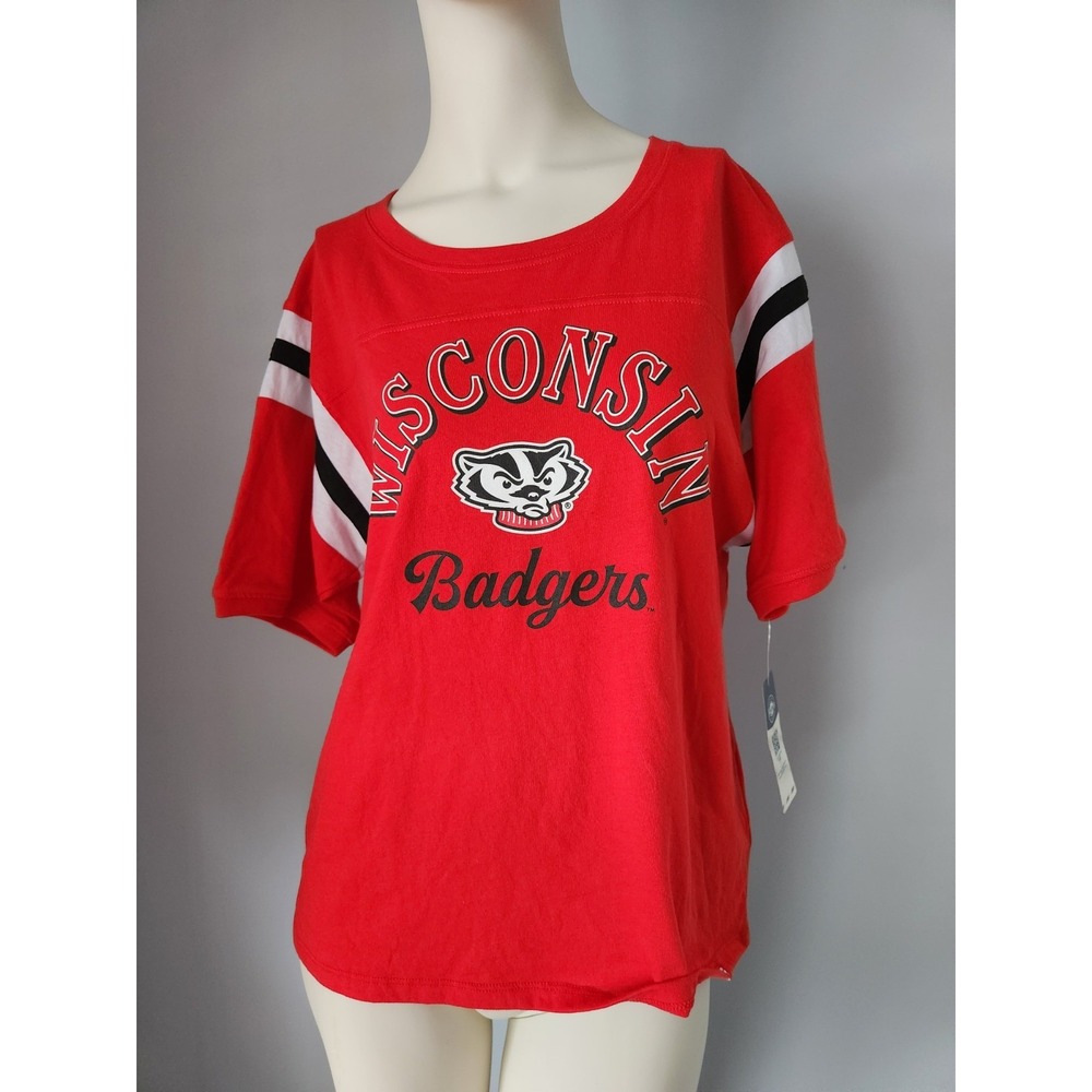 NWT Wisconsin Badgers Short Sleeve Jersey T-Shirt Football Youth XL Womens Small